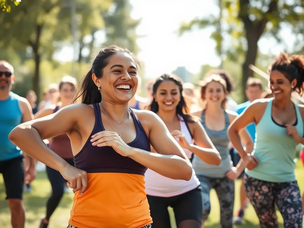 A group of smiling ASSOCIATION HC FORM'UP members socializing after a workout, highlighting the supportive community atmosphere.