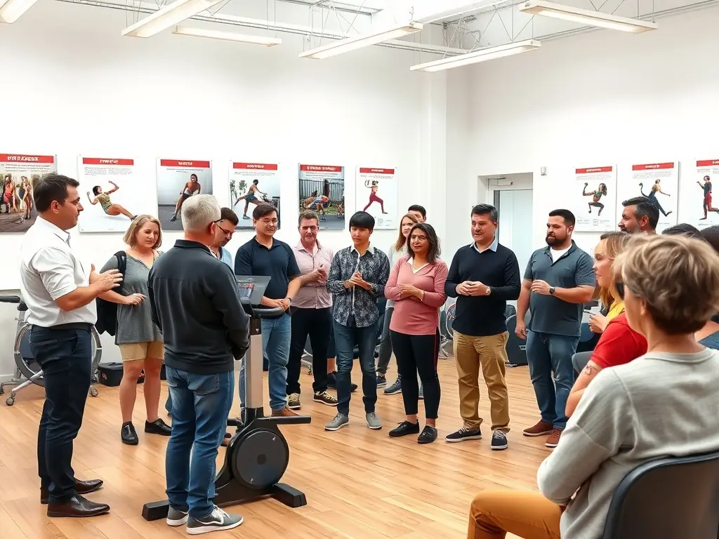 Participants actively engaged in a fitness workshop, learning new techniques and exercises from a knowledgeable instructor, highlighting the educational aspect of ASSOCIATION HC FORM'UP.